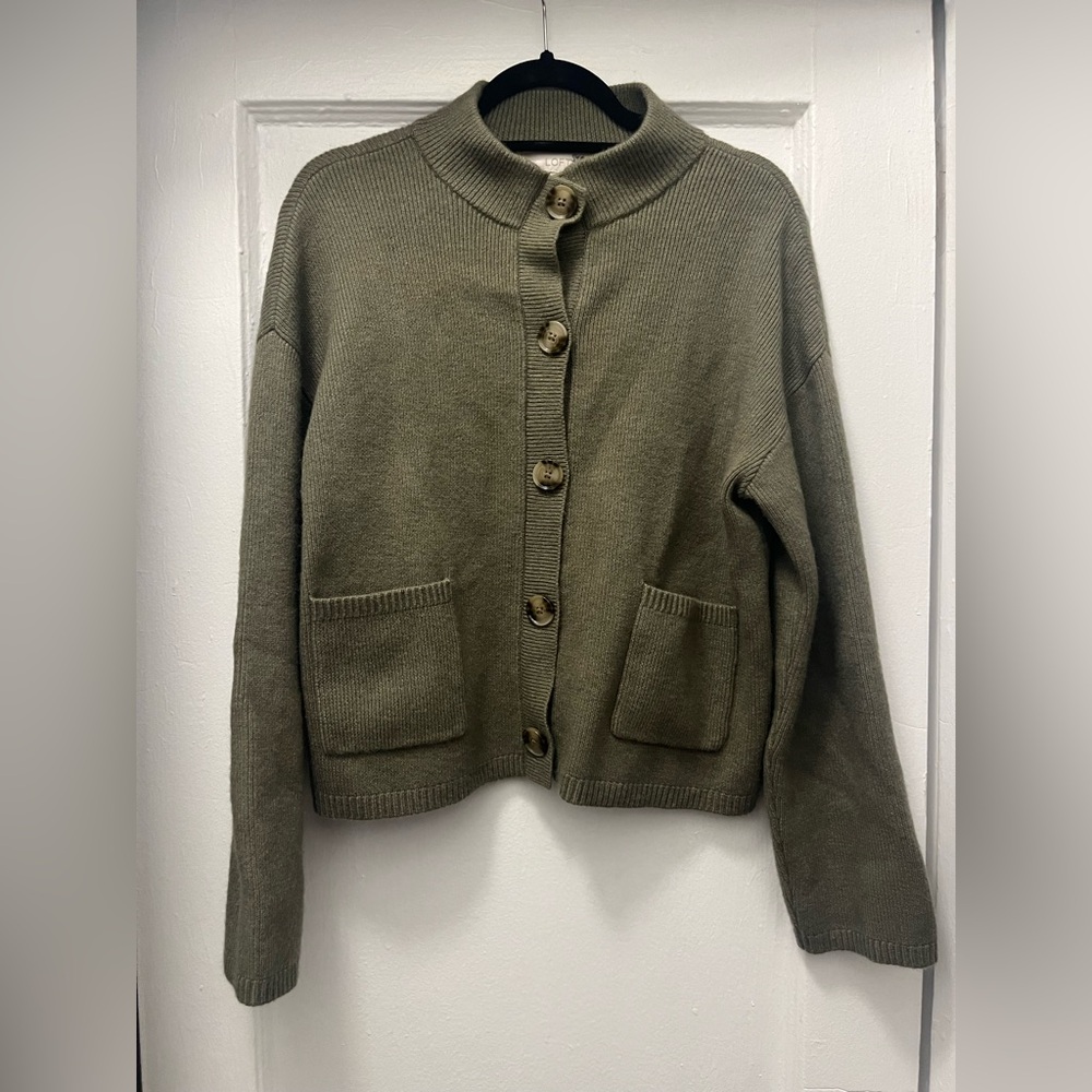 LOFT Ribbed Mock Neck Sweater Jacket - Picture 3 of 6